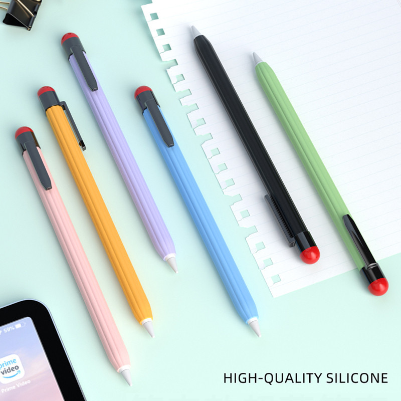 ซิลิโคนเหลวสําหรับ Apple Pencil Pro 2 gen Ultra-thin ปากกาคลิปผู ้ ถือ Macarone Stripe Slip-Resistant ป ้ องกันกรณี