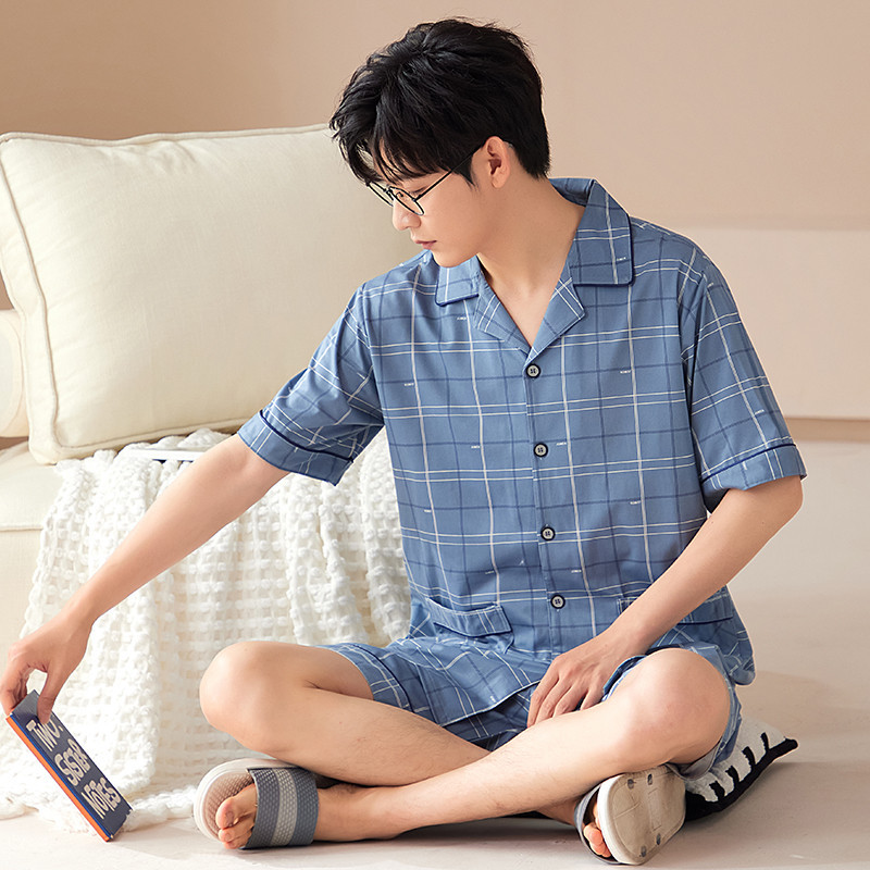 ชุดนอนแขนสั้น ผ้าฝ้าย แบบบาง ทรงหลวม ขนาดใหญ่ แฟชั่นฤดูร้อน สําหรับผู้ชาย ไซซ์ L - 3XL