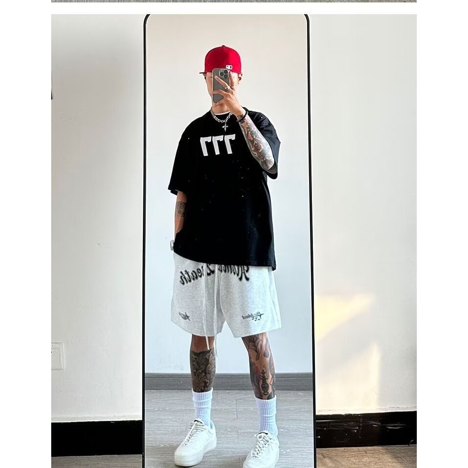 กางเกงวอร์มขาสั้น ขาห้าส่วน ทรงหลวม ขนาดใหญ่ พิมพ์ลายตัวอักษร แฟชั่นสําหรับผู้ชาย ไซซ์ M - 8XL - รูปที่ 7