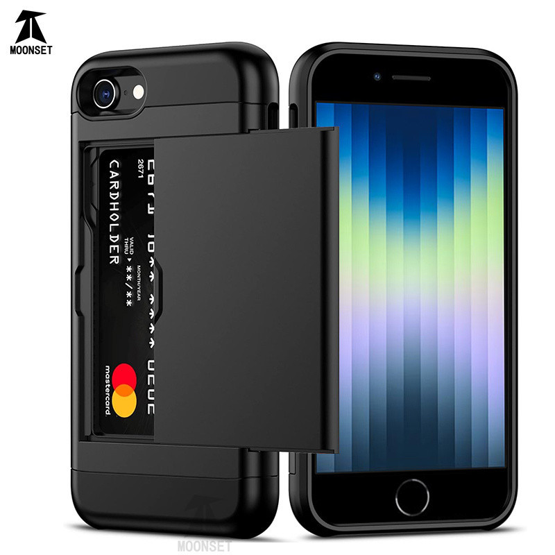 เคสโทรศัพท์มือถือ TPU แบบแข็ง ป้องกันรอยขีดข่วน แบบสองชั้น พร้อมช่องใส่บัตร สําหรับ iphone 6 7 8 Plu