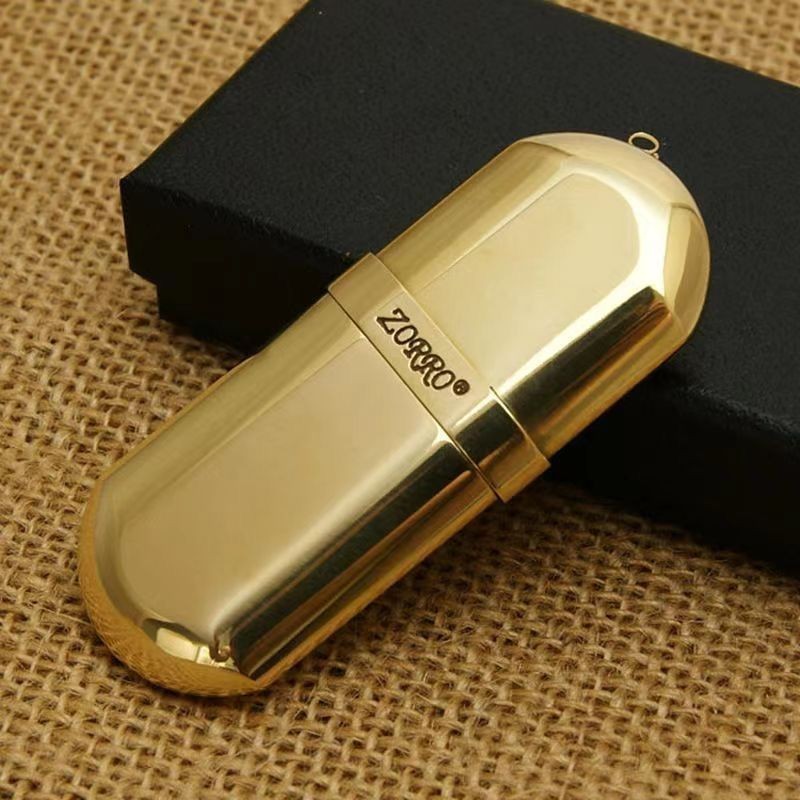 ♞,♘Zorro Ultra-Thin น้ำมันก๊าดไฟแช็กทองแดงบริสุทธิ์ส่วนบุคคล Windproof แคปซูลขนาดเล็กและทนทานส่วนบุ