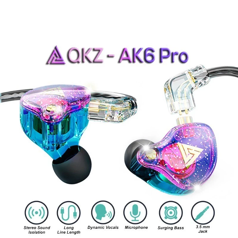 หูฟัง QKZ AK6-Pro หูฟังอินเอียร์ หูฟังแบบมีสาย หูฟังถอดสายได้ 3.5 มม ไมโครโฟนในตัว มีไมโครโฟน สายยาว 1.2 เมตร ประกัน 1ปี