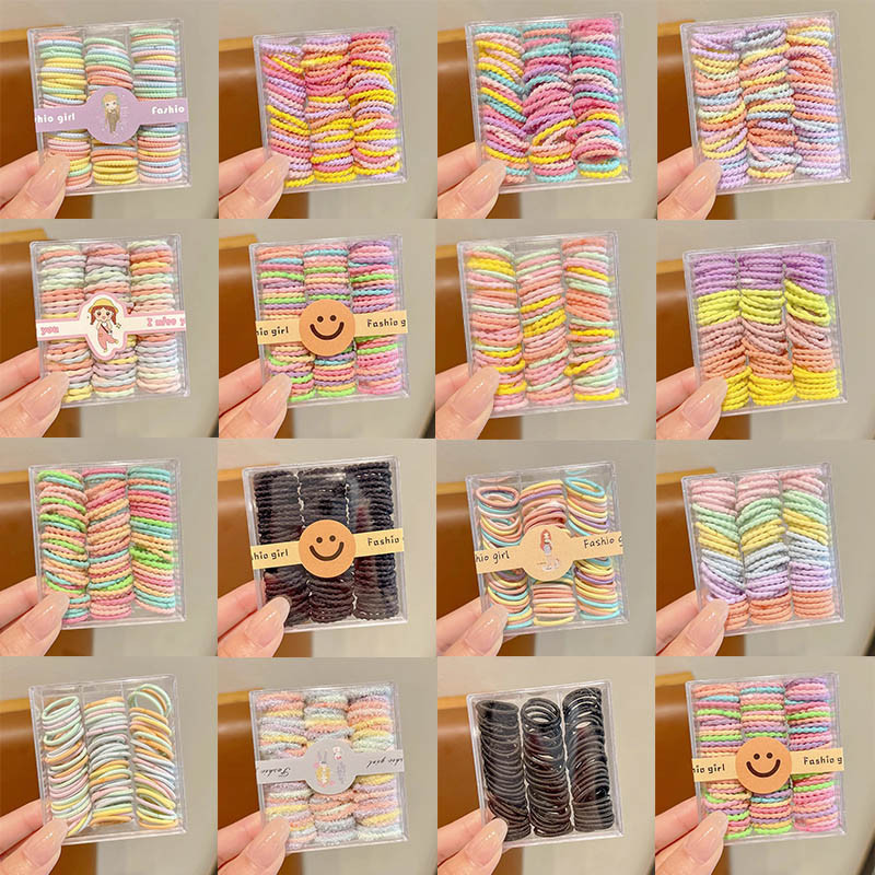90/180Pcs ยางรัดผม แบบยืดหยุ่นสูง สีสันสดใส เครื่องประดับผม สําหรับเด็กผู้หญิง จํานวน