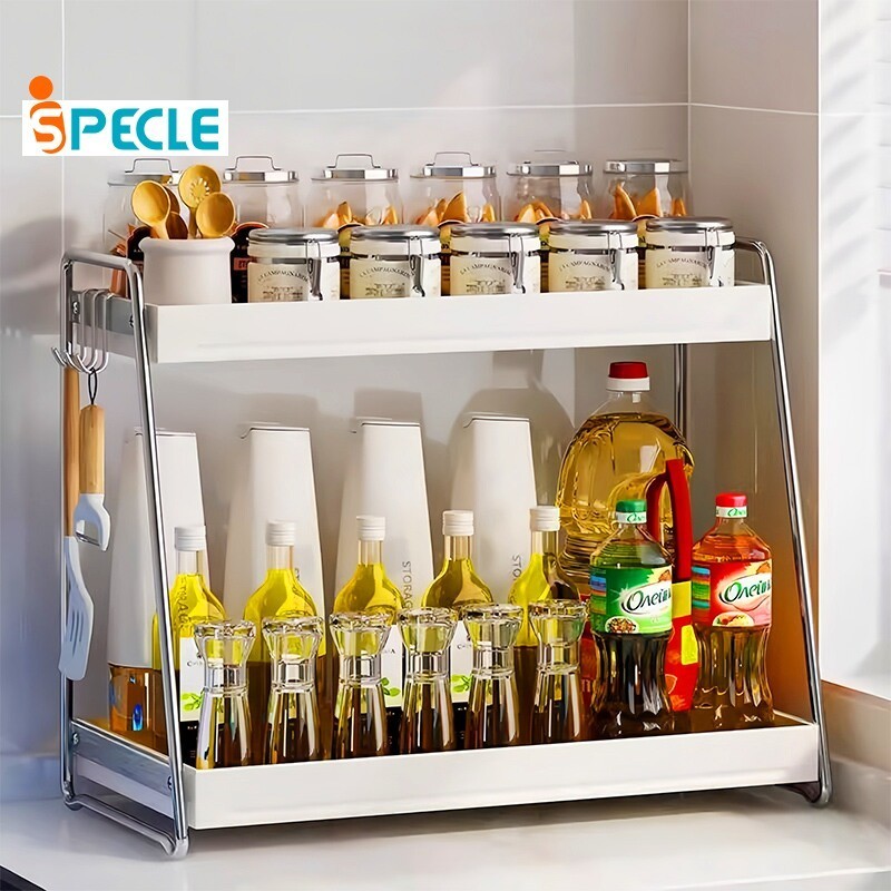 iSPECLE ชั้นวางเครื่องปรุงเครื่องเทศ ที่ใส่เครื่องปรุง แบบสเตนเลส หรูหรา เรียบง่าย สําหรับห้องครัว ประหยัดพื้นที่