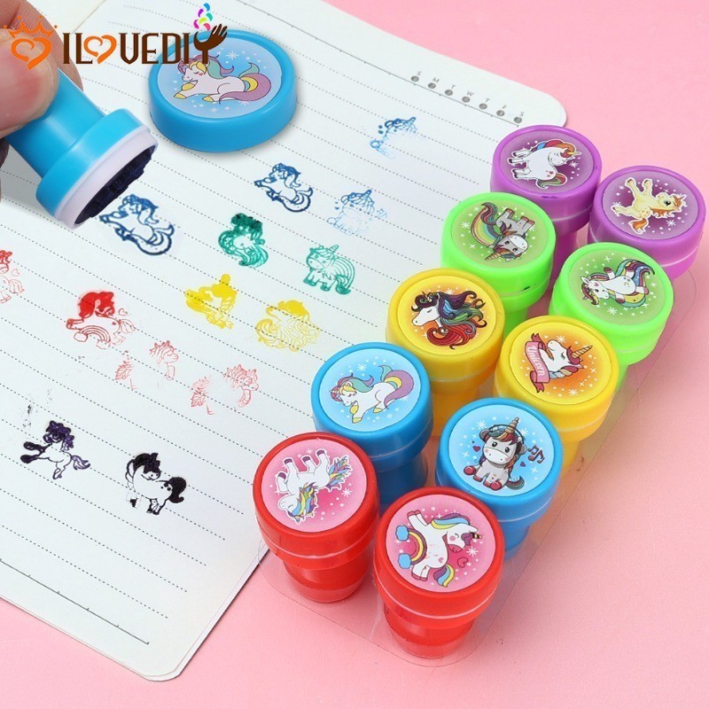 แสตมป์ตรายาง ลายการ์ตูนยูนิคอร์น ของเล่นสําหรับเด็ก 10 ชิ้น