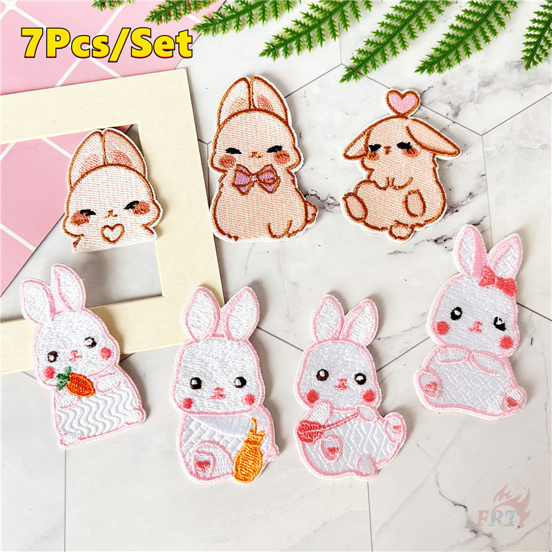 ☸ Q สติกเกอร์แพทช์ ลายกระต่ายตลก มีกาวในตัว ☸ แผ่นแพทช์รีดติดเสื้อ ปักลาย DIY สําหรับตกแต่งเสื้อผ้า กระเป๋า 7 ชิ้น ต่อชุด