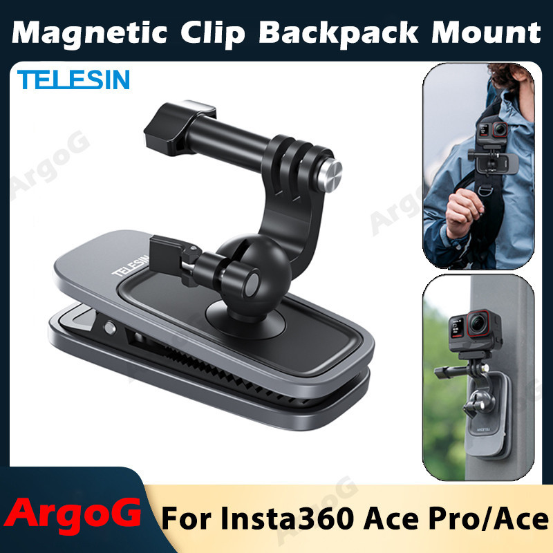 Telesin Magnetic Clip Backpack Mount สําหรับ Insta360 Ace Pro 2 / Ace 360° Ball Joint Magnet Mounts Insta360 Ace Pro อุปกรณ์เสริม