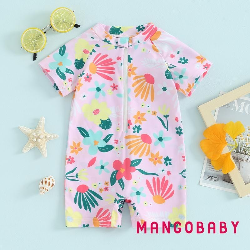 (จัดส่งในกรุงเทพฯ)-เด็กผู้หญิง Rash Guard ชุดว่ายน้ํา รอมเปอร์ซิปแขนสั้นดอกไม้พิมพ์ชุดว่ายน้ําเด็กชุดว่ายน้ํา - รูปที่ 5