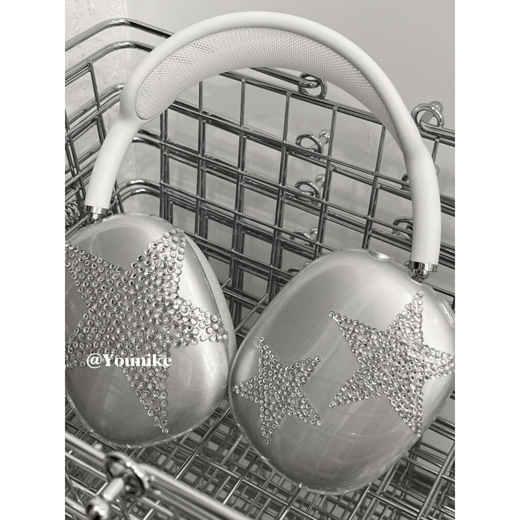 เคสหูฟังซิลิโคน ใส แบบนิ่ม ลายดาว ประดับเพชร สําหรับ AirPods Max Y2K 2 ชิ้น