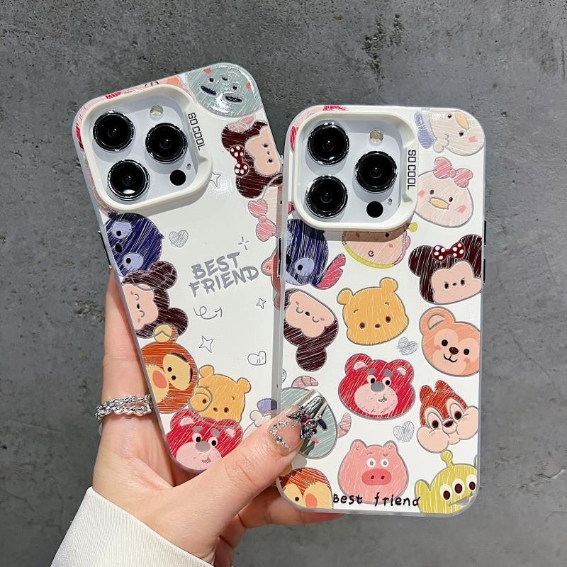 เคส iphone เหลา IW 11 12 IW 13 14 15plus 13 14 15 PROMAX การ์ตูนน่ารักและเรียบง่ายเคสโทรศัพท์ปุ่มโลหะสีขาวด้าน