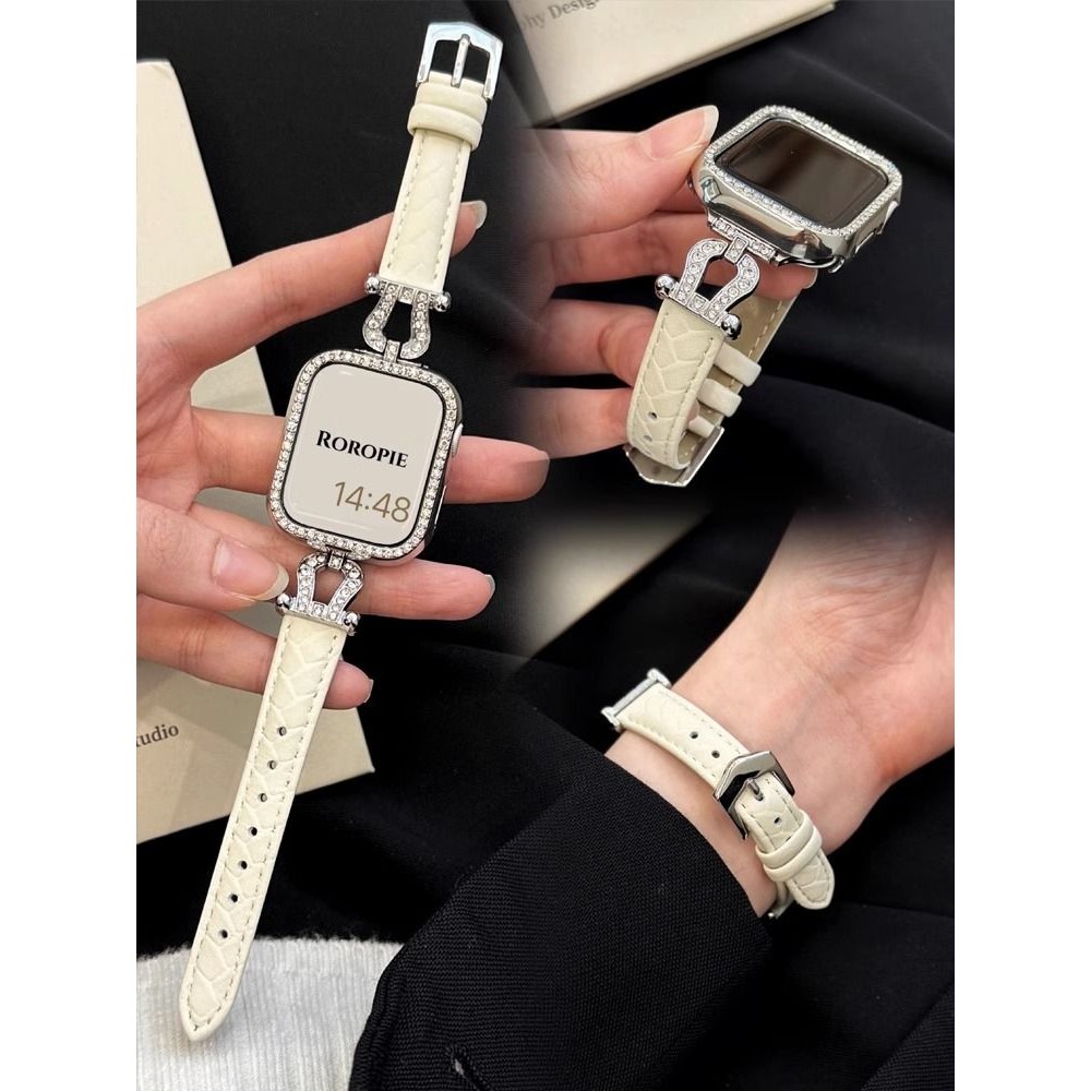 สายนาฬิกาข้อมือหนังแท้ แบบบาง ขนาดเล็ก สําหรับ Apple Watch 87654321ผู้หญิง se