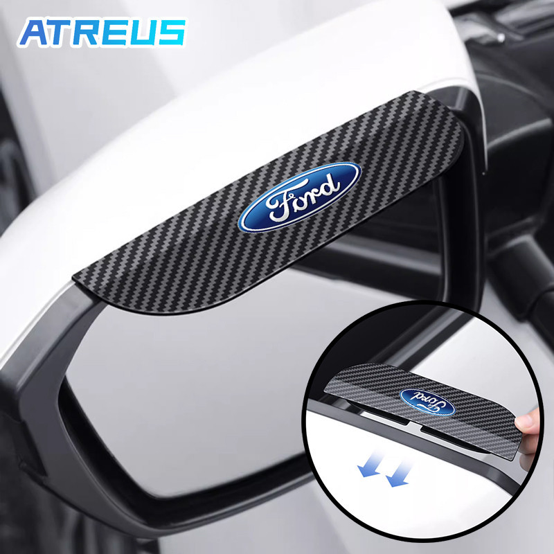 2 ชิ้น Ford คิ้วกันฝนกระจกมองข้างรถยนต์คาร์บอนไฟเบอร์ กระจกมองหลังรถยนต์ คิ้วกันฝน คิ้วติดกระจกมองข้