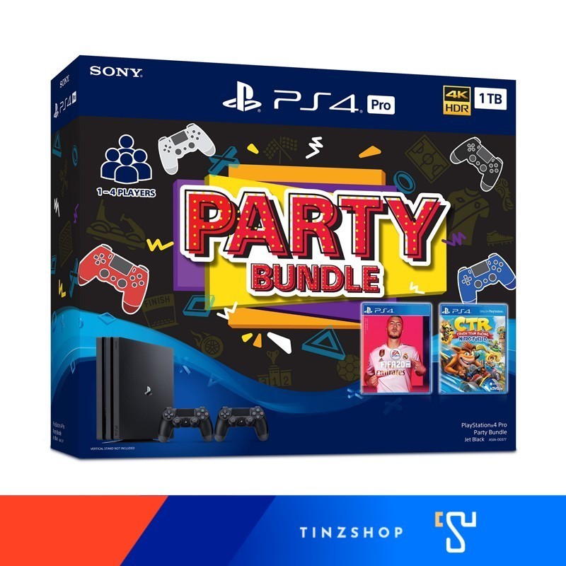 Playstation 4 PRO Party 2 Bundle (1 TB) รุ่น ASIA-00377 ชุดเครื่องเกม เพลย์สเตชั่น 4 ชุดเกมfifa20+Crash bandicoot+ 2 joy