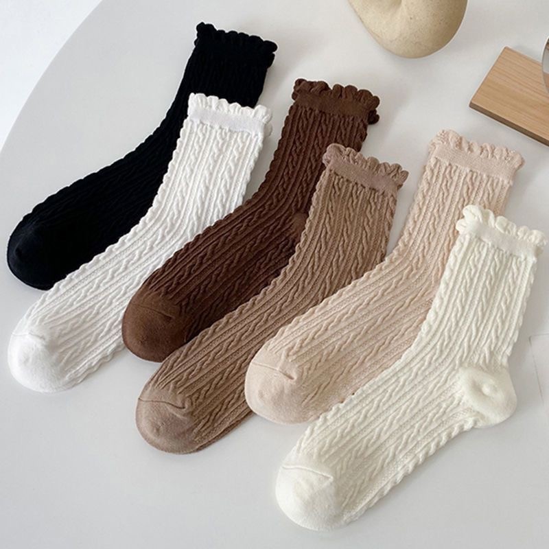 🌸ส่งจากไทย🧦ถุงเท้าสตรีถักสไตล์ญี่ปุ่น สีทึบ การออกแบบลูกไม้ ถุงเท้าแฟชั่นเจเค