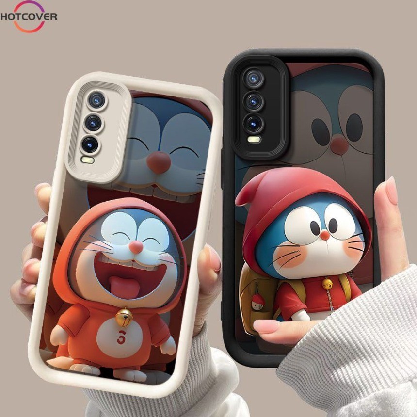 เคสโทรศัพท์มือถือนิ่ม ขอบหนา กันตก ลายการ์ตูนโดเรม่อนน่ารัก 3D สําหรับ Vivo Y50 Y30i Y21e Y21a Y21s Y21t Y33S Y20i Y20S Y12A Y12S Y11S Y15S Y15A Y01 Y17 Y19 Y01