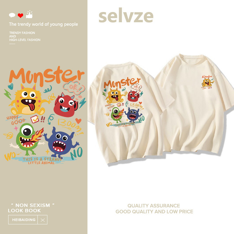 SELVZE（จัดส่งตลอด 24 ชั่วโมง） Printed T-shirt，การ์ตูนน่ารักตลกพิมพ์เสื้อยืดแขนสั้นหลวม T1195