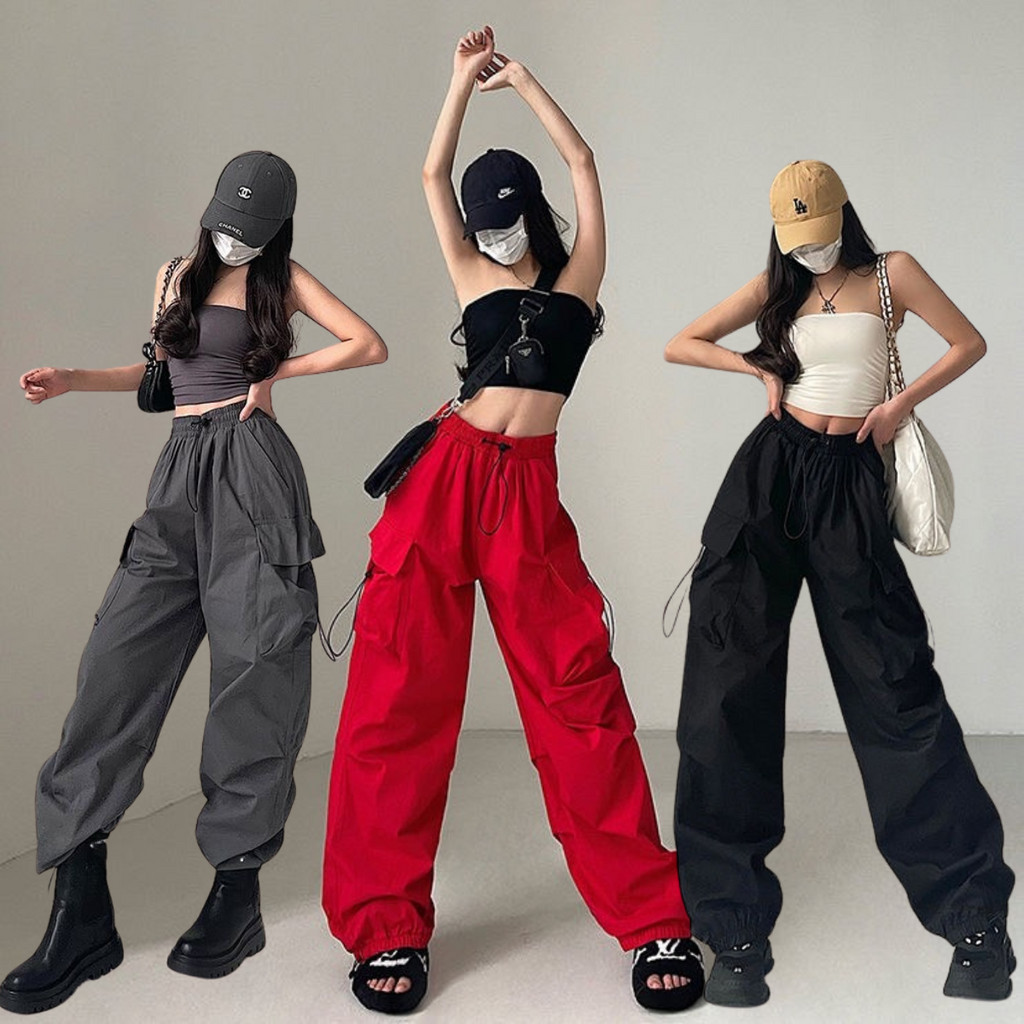 กางเกงคาร์โก้ผู้หญิง Y2K กางเกงขาวยาว ผู้หญิง แฟชั่น ผ้าเย็น ไม่บาง SIze S-2XL