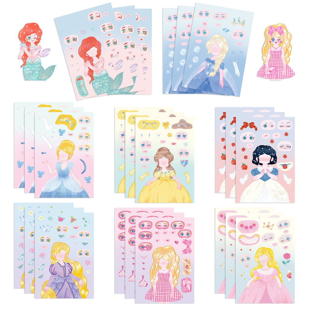 Lanlanstickersworld สติกเกอร์ ลายการ์ตูนเจ้าหญิง กันน้ํา สําหรับติดตกแต่งหมวกกันน็อค จักรยาน DIY 8 แผ่น