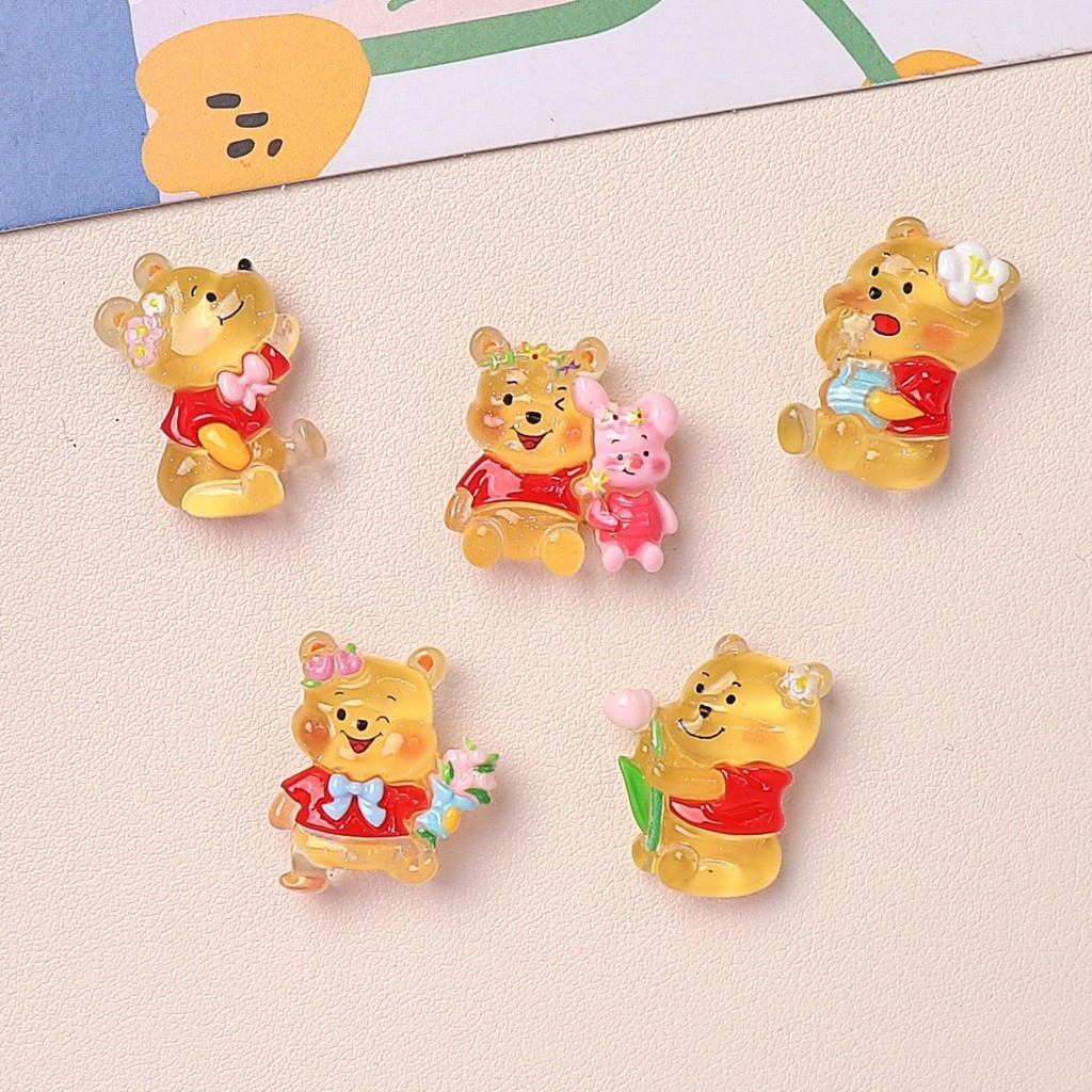 10 ชิ้น Luminous Pooh ดอกไม้เรซิ่น Charms สําหรับ DIY (5-6)