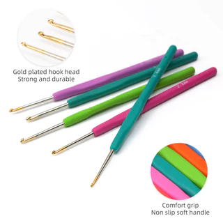 ตะขอยางถักโครเชต์ ขนาดเล็ก 0.5-2.8 มม. ด้ามจับนิ่ม สีทอง สําหรับถักโครเชต์ 1 ชิ้น