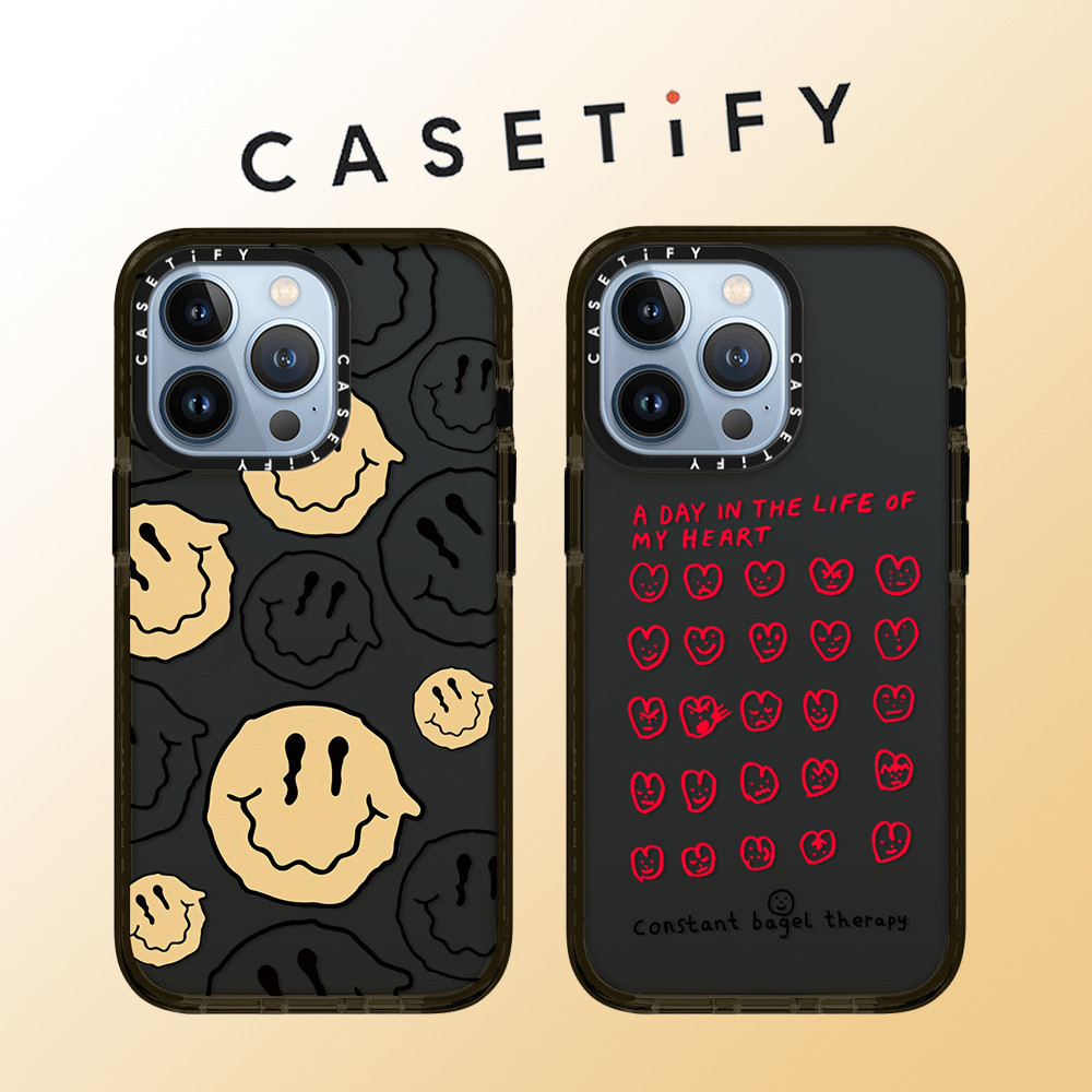 Casetify เคสโทรศัพท์มือถือแบบนิ่ม TPU กันกระแทก ลายหน้ายิ้ม สีดํา สําหรับ iPhone 15 Pro Max 14 ProMax plus 13 12 12Pro 12PM 11 11PRO XR