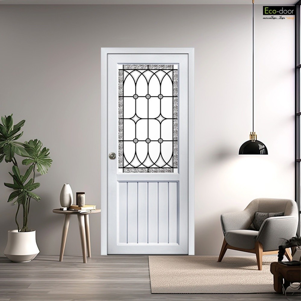 shophome468 ECO-DOOR  ประตู UPVC โปรไฟล์  รุ่น C1 ภายใน ขนาด 80x200 ซม. สีขาว (เจาะลูกบิด) รับประกันของเเท้