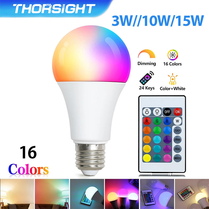 Thorsight โคมไฟเปลี่ยนสี 10W15W RGBW E27 เปลี่ยนสีได้ 16 สี LED BULB หลอดไฟปาร์ตี้ เปลี่ยนได้16สี ประหยัดไฟ