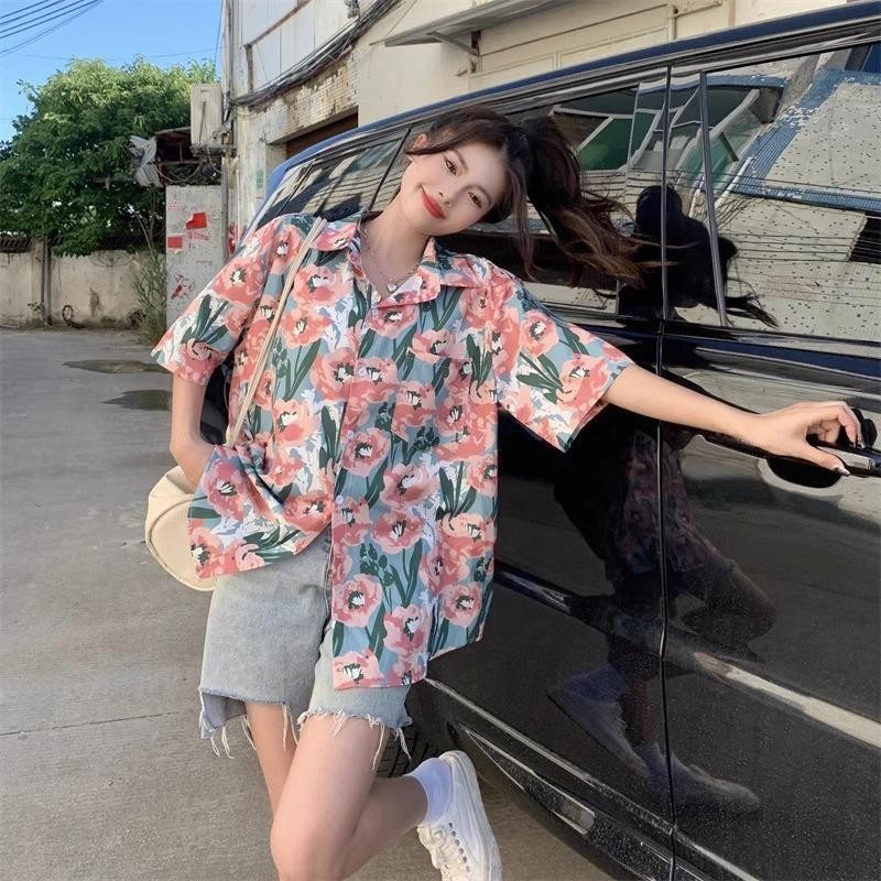 เสื้อเชิ้ต KOKO w312 ลายดอกกุหลาบ แขนสั้นสไตล์ฮาวาย thumbnail 6