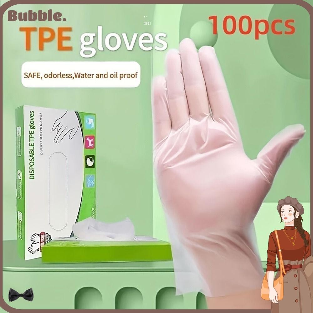 Bubble ถุงมือยาง แบบใช้แล้วทิ้ง 100 ชิ้น, ถุงมือทําความสะอาดงานกรดใส, ถุงมือยาง TPE เกรดอาหาร กันลื่น