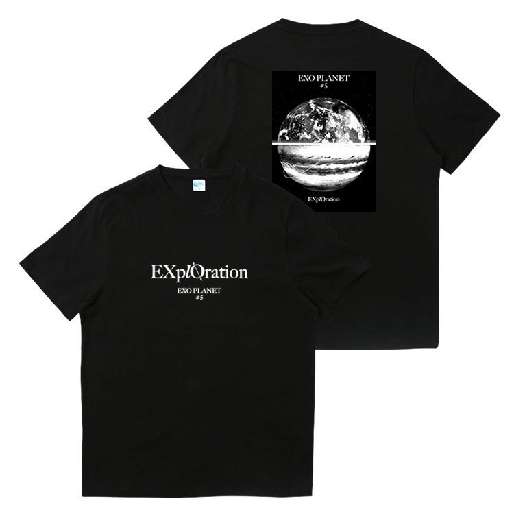 เวลา 6 เสื้อยืดสําหรับผู้ชาย♗เสื้อยืด O.EXO PLANET #5 World Tour คอนเสิร์ต เสื้อเชิ้ต Unisex ลําลองคอท LOo