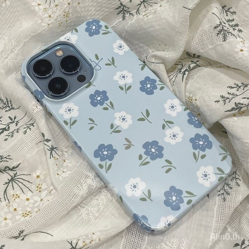เคสป้องกันโทรศัพท์มือถือ แบบแข็ง ลายดอกไม้ สีฟ้า สําหรับ iPhone 7 8 Plus x xs xr xsmax 11 12 13 14 15 pro max PHV1