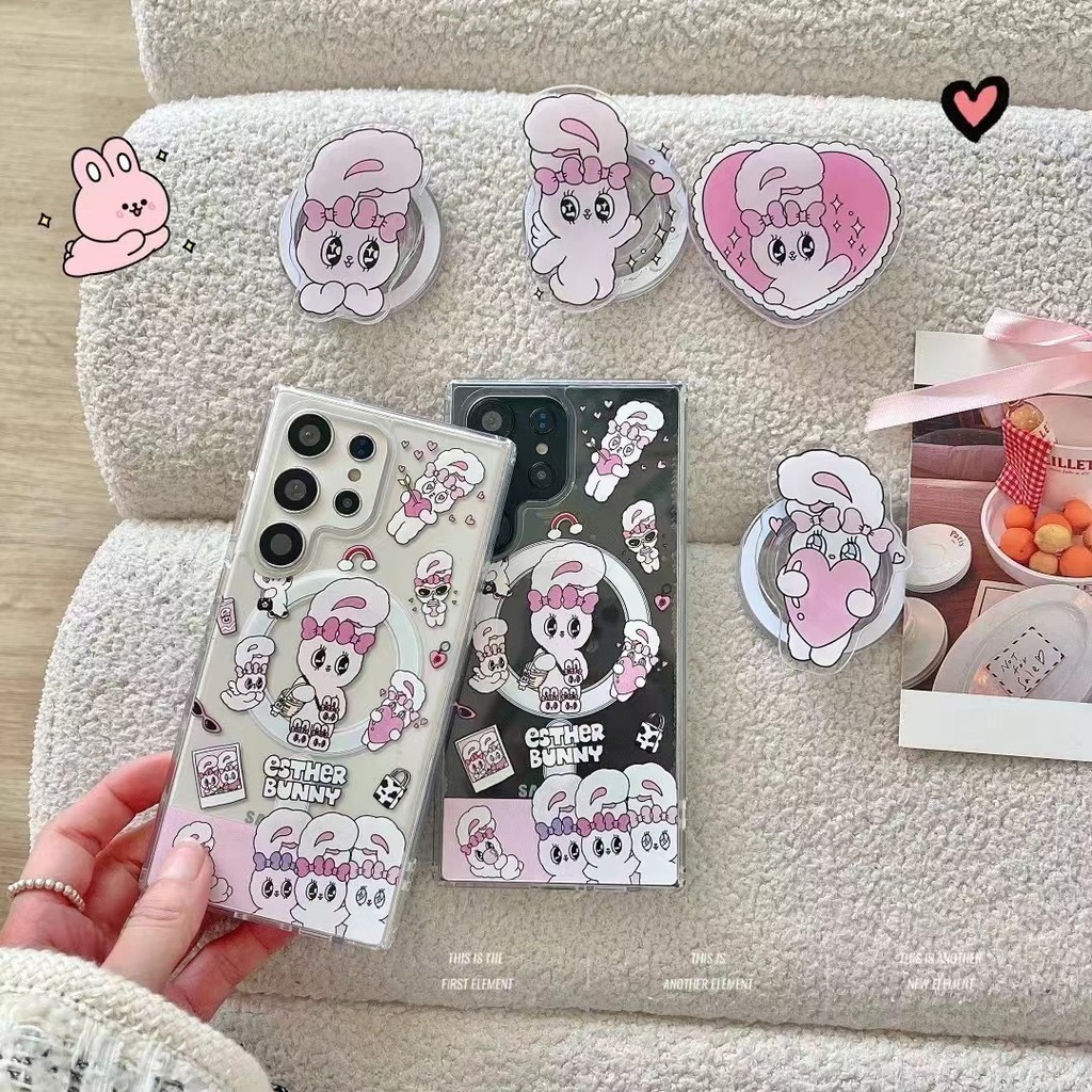 เคสโทรศัพท์มือถือ ลายกระต่าย พร้อมขาตั้ง สําหรับ Samsung s22 s22plus ultra S23 S23Plus s23fe s24 s24plus s24ultra
