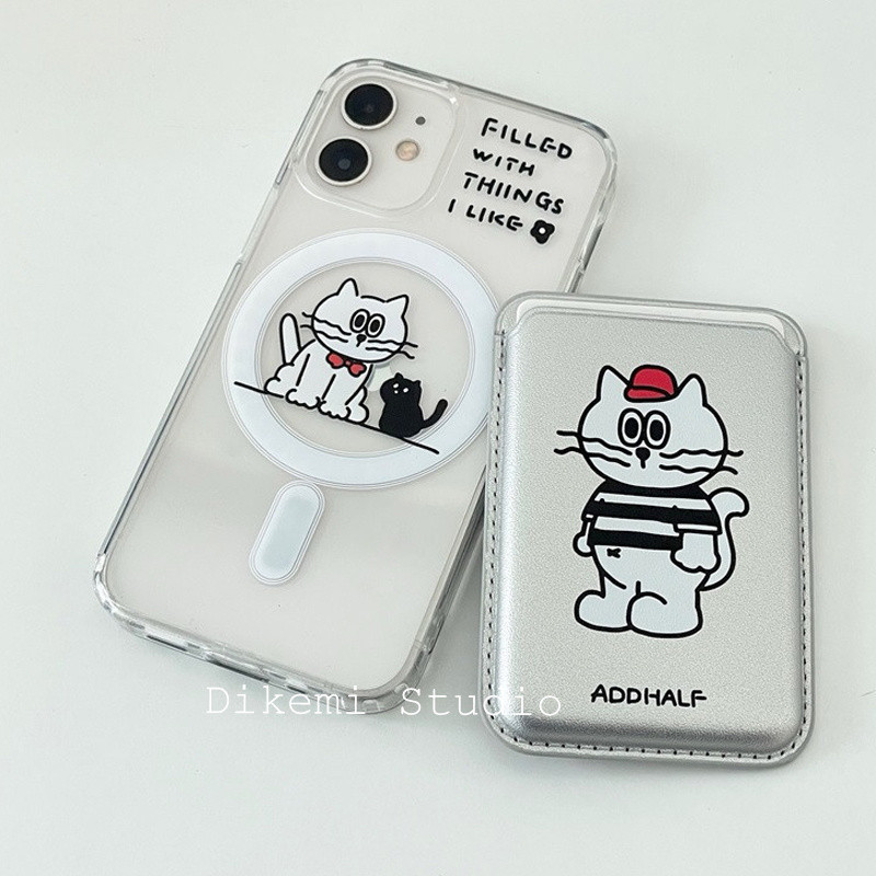 เคสโทรศัพท์มือถือหนัง แม่เหล็ก ลายแมวน่ารัก สไตล์เกาหลี สําหรับ iPhone 15pro 14promax 13 12 11
