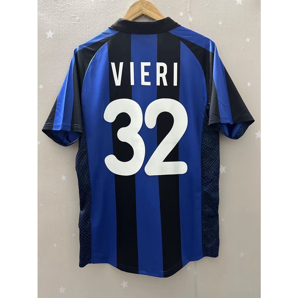 เสื้อกีฬาแขนสั้น ลายทีมชาติฟุตบอล Inter Milan RONALDO VIERI 01-02 ชุดเหย้า คุณภาพสูง สไตล์เรโทร