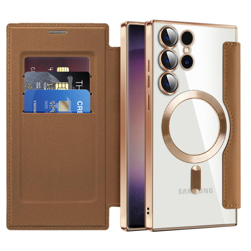 SAMSUNG หรูหราหนังelectroplatingคลิปแม่เหล็กที่แข็งแกร่งเคสโทรศัพท์สําหรับsamsung Galaxy S25 S24 S23 S22 Ultra Plus S23 FE PUเลนส์ไร้สายชาร์จกันกระแทกครอบคลุม