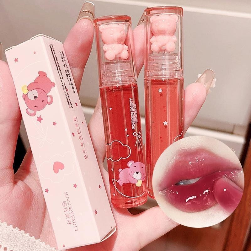 Sensory Party ลิปกลอสหมี ถ้วยไม่ติด ติดทนนาน ฉ่ำวาว นุ่มละมุน ให้ความชุ่มชื้น กันน้ำ สไตล์เกาหลี MZ464