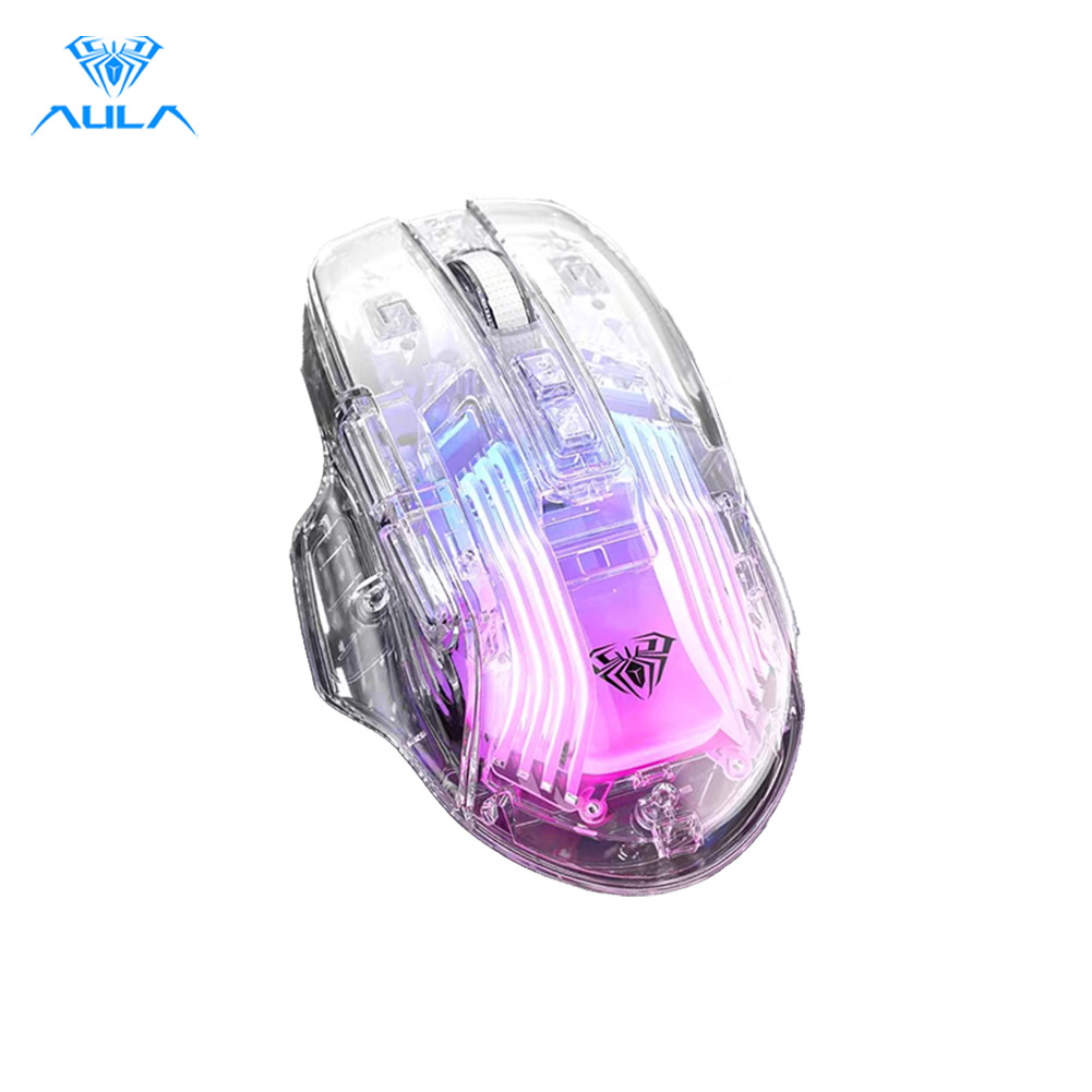 Aula SC518 เมาส์เกมมิ่งไร้สาย เชื่อมต่อบลูทูธ 2.4G ไฟ RGB 6 ความเร็ว DPI 800-1600-2400-3200-4800