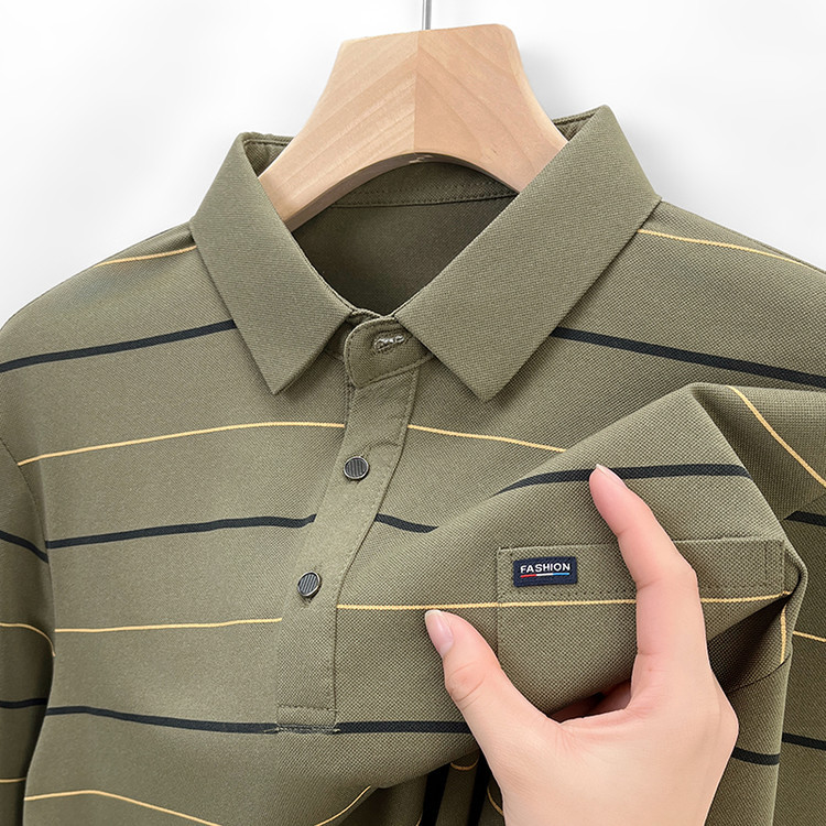 Polo2025 ใหม่แขนยาวลายพิมพ์เสื้อโปโลฐานผ้าสบายผู้ชายด้านบน