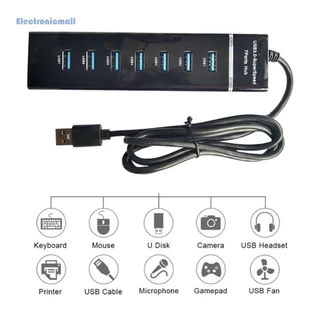 พอร์ต USB HUB 7in1 USB SuperSpeed ​​5Gbps Splitter สายยาว 1.2 ม. พร้อมไฟ LED สําหรับแล็ปท็อปพีซี
