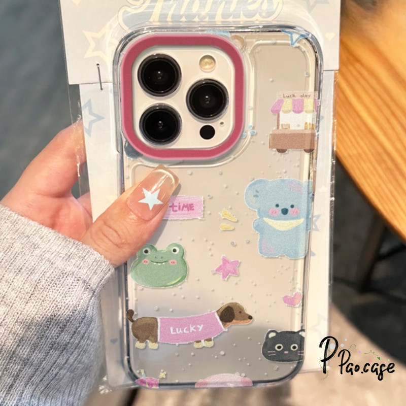 เคส IPhone 12 15 11 13 14 Pro Max X XS Max XR 6 6s 7 8 Plus SE 2020 เคสลายการ์ตูนสัตว์น่ารักสีรุ้งเชอร์รี่