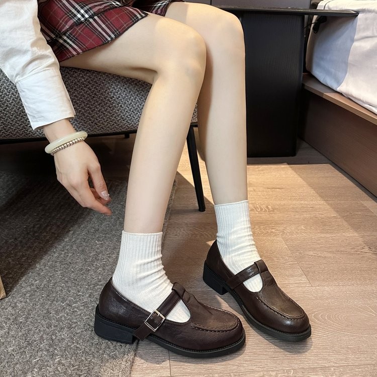 บัลเล่ต์ฝรั่งเศสรองเท้า Retro Laced-Up Mary Jane รองเท้าสไตล์อังกฤษรองเท้าหนังผู้หญิงหนา Soled รองเท้าโลฟเฟอร์ commuter loafer shoes