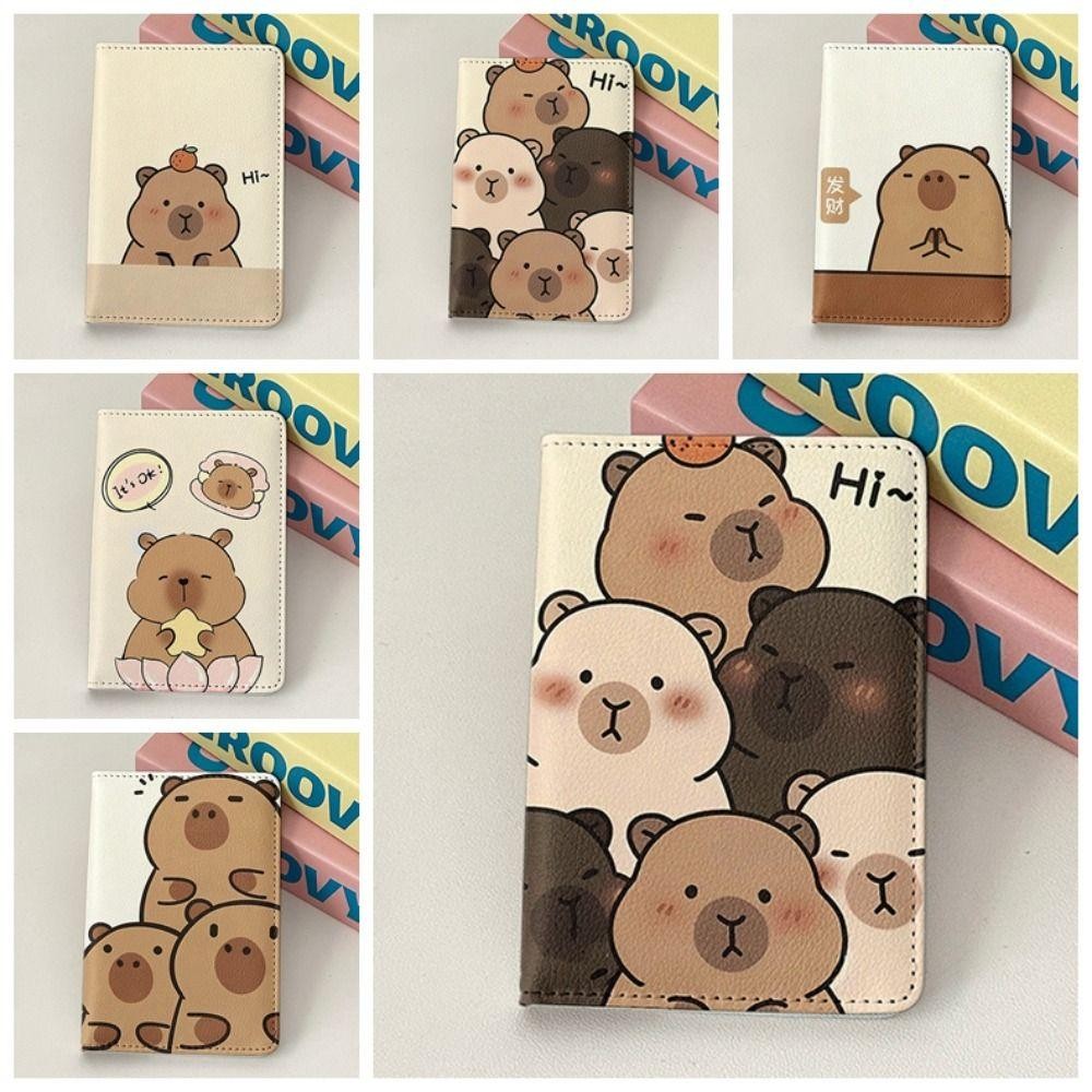 Dealshop กระเป๋าหนังสือเดินทาง, Multi-function Ultra-thin Capybara Passport Holder, น่ารักแบบพกพาการ์ตูน PU หนังบัตรเครดิตกระเป๋าสตางค์อุปกรณ์การเดินทาง