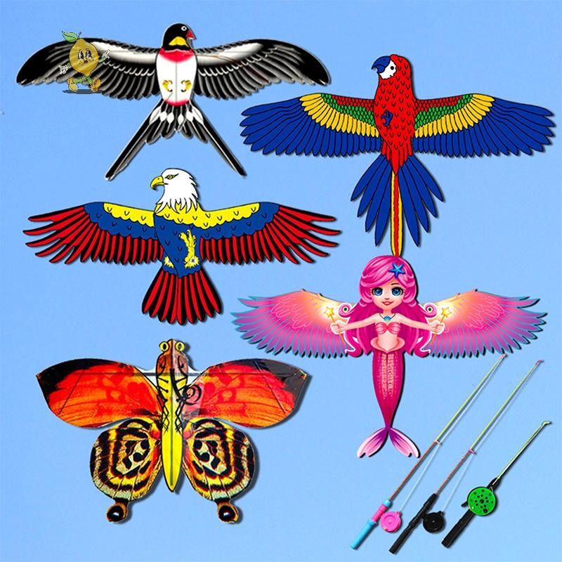[mozh] 1 ชุดเด็ก Kite ของเล่นการ์ตูนผีเสื้อ Swallows Eagle Kite พร้อมที่จับเด็ก Flying Kite ของเล่นกลางแจ้ง [TH]