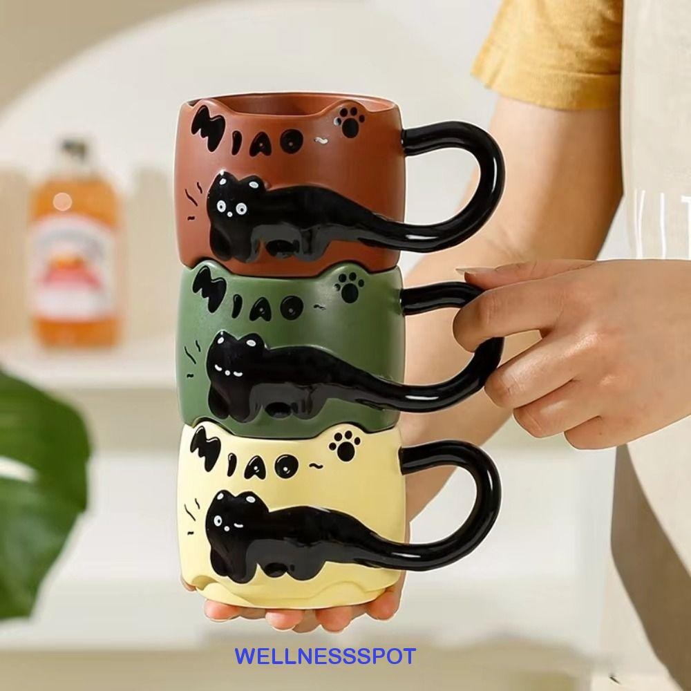 Wellnessspot Cat Stacked Cups, การ์ตูนแมวน่ารักของขวัญแก้วกาแฟ, ตลก 380ml ความจุขนาดใหญ่ถ้วยอาหารเช้าสร้างสรรค์นม