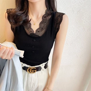 ลูกไม้คอวียกทรงผู้หญิงสไตล์ใหม่ทุกการแข่งขันเสื้อแขนกุด จุดต่ําสุด
