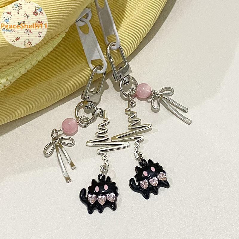 Peaceshells Y2K Ins Styl พวงกุญแจโบว์สีดํามีสไตล์