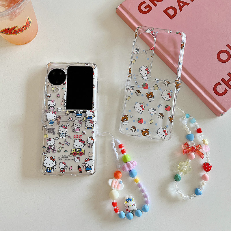 เคสโทรศัพท์แบบพับได้สําหรับ Oppo Find N2 N3 Flip Cute Full screen KT bracelet เคสโทรศัพท์ tpu แบบแข็ง