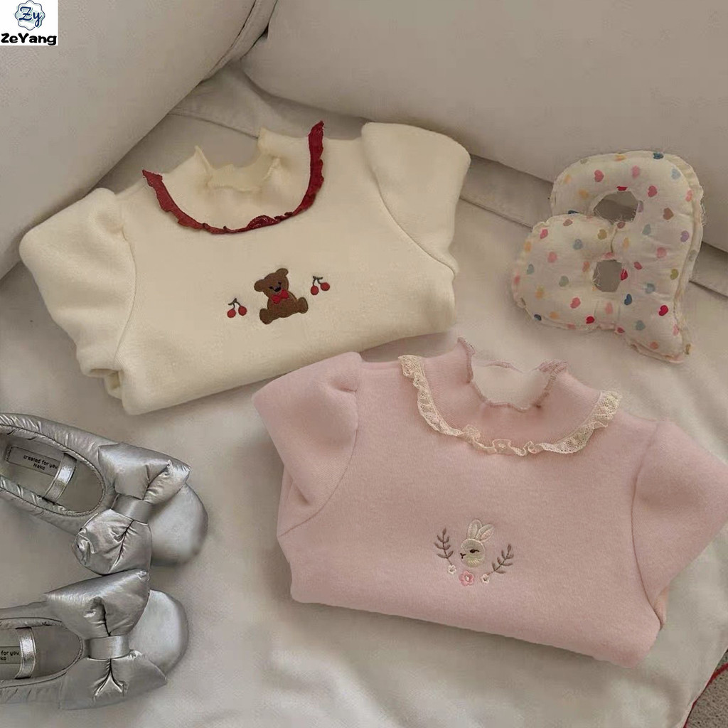 [ZY] 70-150 พร้อมสต็อกเด็กขนแกะ-ขนแกะ เสื้อกันหนาวปักลูกไม้แขนยาวเสื้อยืดฤดูใบไม้ร่วงฤดูหนาวเด็ก