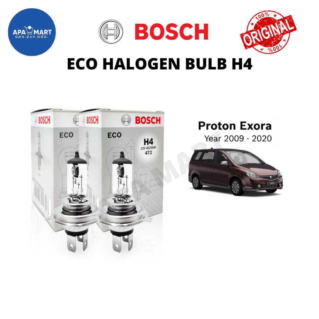 Bosch Eco H4 หลอดไฟหน้าฮาโลเจน 12V 60/55W H4 หลอดไฟสําหรับ Proton Exora (2009-2020) Lampu Mentol Dep