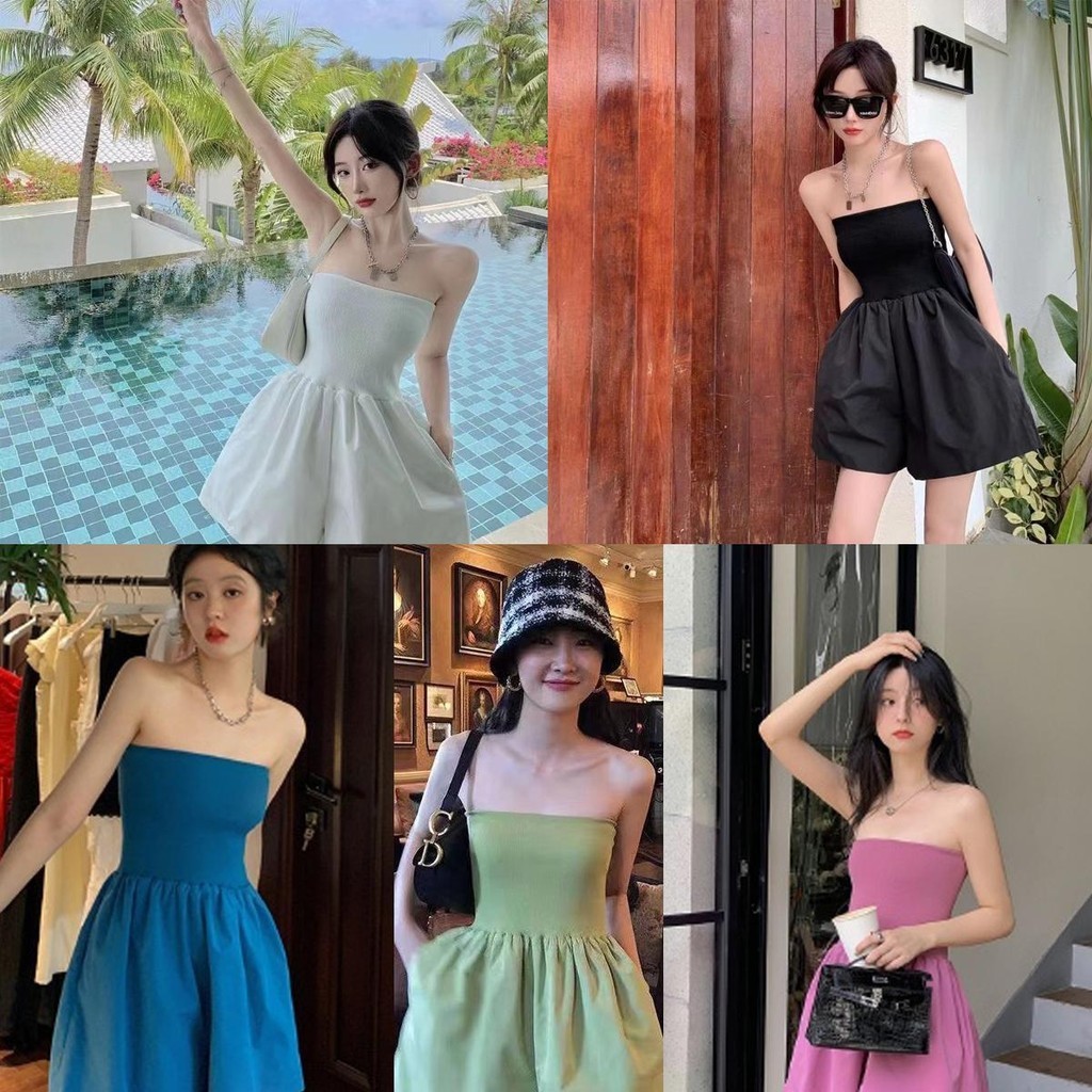 Lune_Grace 6088#ชุดจั้มสูท ขาสั้น ผ้าไหมพรมใส่สบายสีพาสเทลน่ารัก